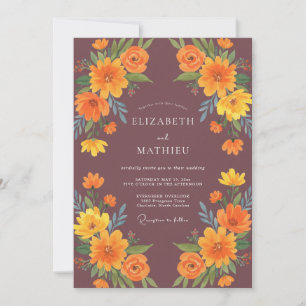 Ochre Plum Marigold Eucalyptus Wedding Invitation