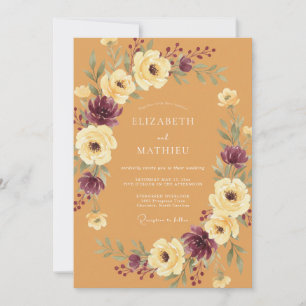 Ochre Plum Wreath Wedding Invitation
