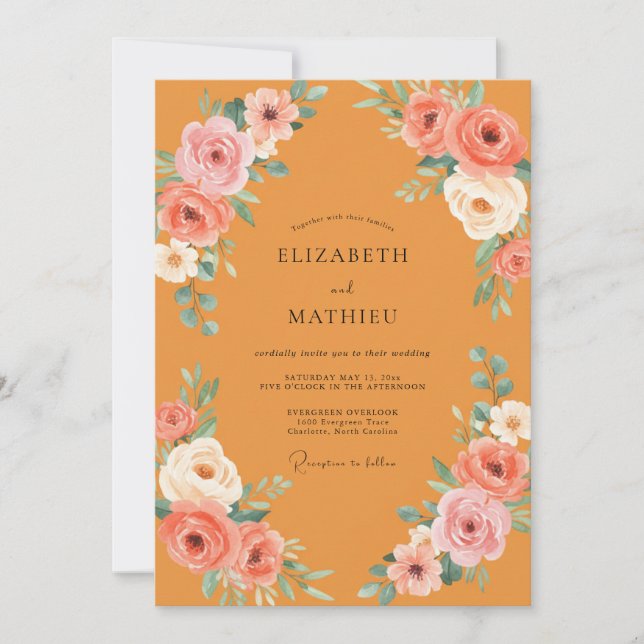 Ochre Ranunculus Painted Wedding Invitation (Front)