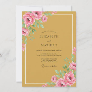 Ochre Romantic Floral Flourish Wedding Invitation