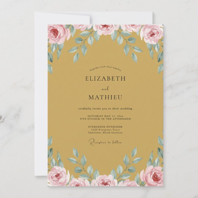 Ochre Rose Bloom Wedding Invitation (Front)