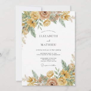 Ochre Rose Botanical Rustic Wedding Invitation