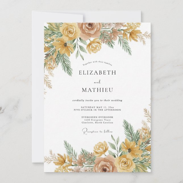 Ochre Rose Botanical Rustic Wedding Invitation (Front)