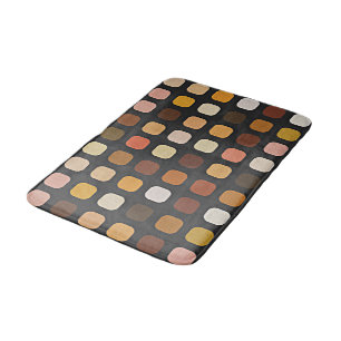 Ochre Rust Brown Peach Red Round Squares Pattern Bath Mat