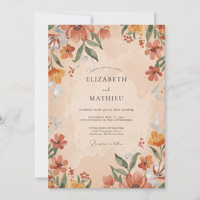 Ochre Rust Wildflower Wedding Invitation (Front)