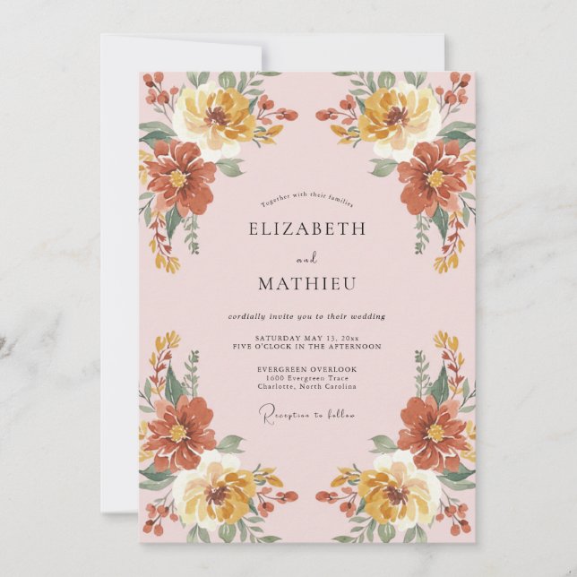 Ochre Rustic Floral Romance Wedding Invitation (Front)
