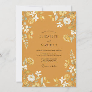 Ochre Rustic Floral Wedding Invitation