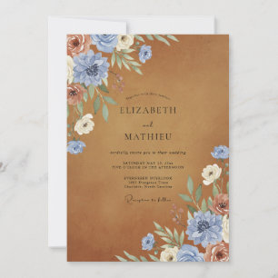 Ochre Sapphire Blossom Wedding Invitation