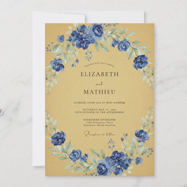 Ochre Stately Botanical Wedding Invitation (Front)