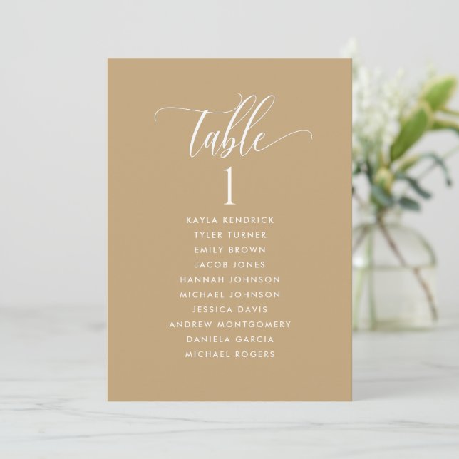 Ochre Tan, Seating Plan Cards with Guest Names (Standing Front)