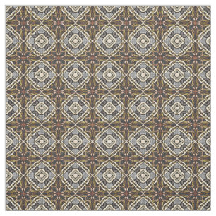 Ochre Taupe Brown Grey Bali Batik Style Pattern Fabric