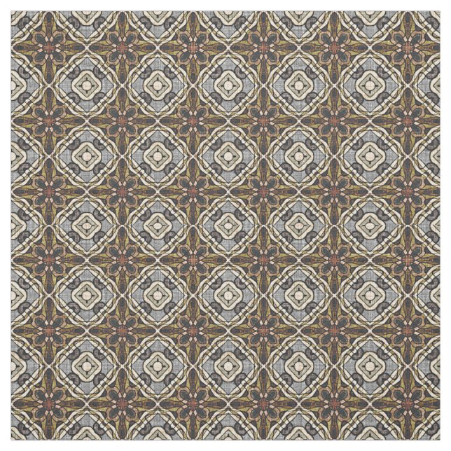 Ochre Taupe Brown Grey Bali Batik Style Pattern Fabric (Swatch)