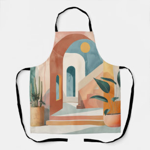 Ochre Teal Mid Century Tropical Archway Art Apron