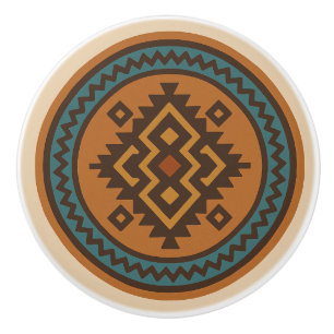 Ochre Teal Zigzag Diamond Zapotec Ceramic Knob