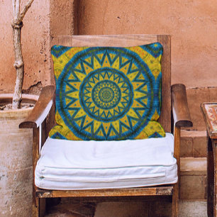 Ochre & Turquoise Bohemian Celestial Tribal Ethnic Cushion