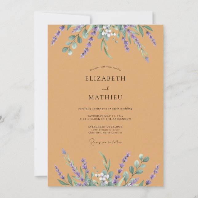 Ochre Violet Wildflower Wedding Invitation (Front)