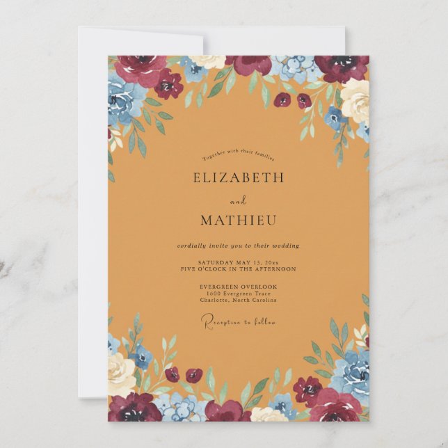 Ochre Wildflower Wedding Invitation (Front)