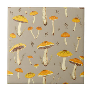 Ochre Yellow Mushroom Whimsical Woodland Botanical Ceramic Tile