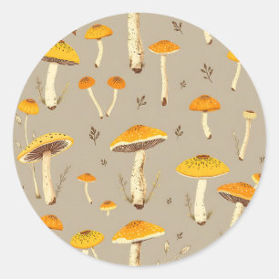 Ochre Yellow Mushroom Whimsical Woodland Botanical Classic Round Sticker