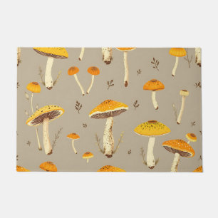 Ochre Yellow Mushroom Whimsical Woodland Botanical Doormat