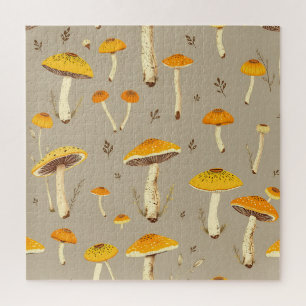 Ochre Yellow Mushroom Whimsical Woodland Botanical Jigsaw Puzzle