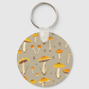Ochre Yellow Mushroom Whimsical Woodland Botanical Key Ring