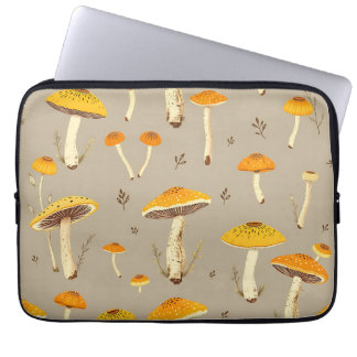 Ochre Yellow Mushroom Whimsical Woodland Botanical Laptop Sleeve