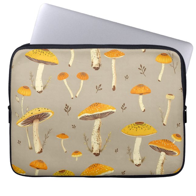Ochre Yellow Mushroom Whimsical Woodland Botanical Laptop Sleeve (Front)