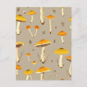 Ochre Yellow Mushroom Whimsical Woodland Botanical Postcard