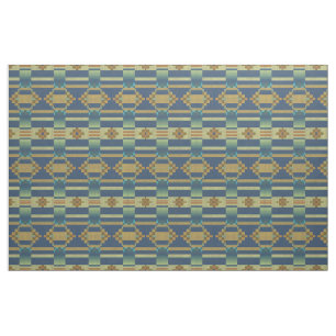 Ochre Yellow Orange Teal Blue Green Ethnic Look Fabric