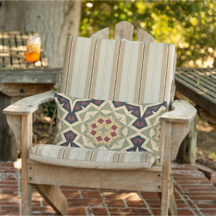 Ochre Yellow Red Olive Green Black Tribal Art Lumbar Cushion