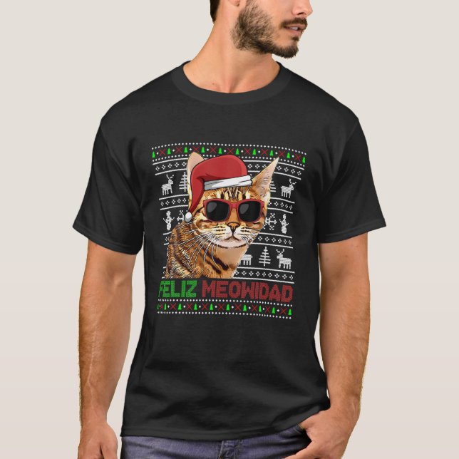 Ocicat Cat Feliz Meowidad Funny Christmas T-Shirt (Front)