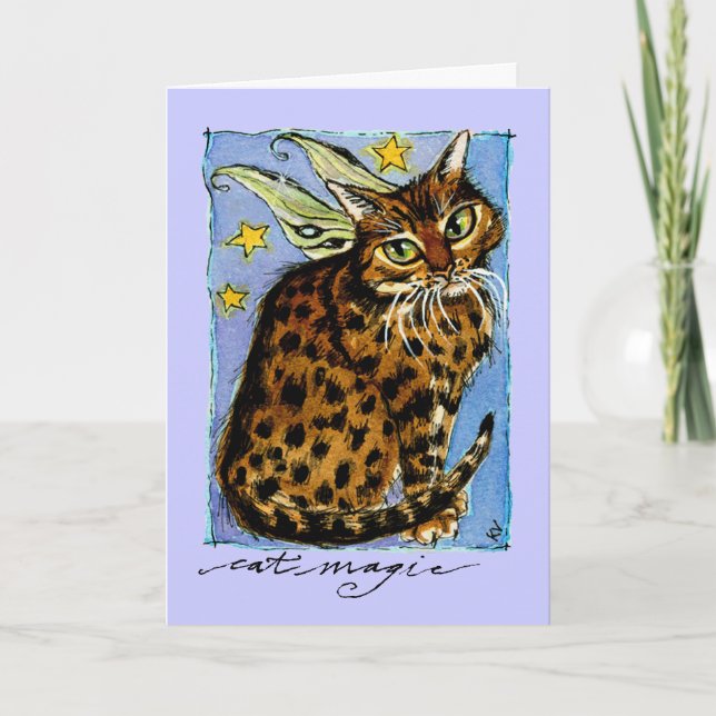 Ocicat cat magic birthday greeting or note card (Front)