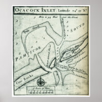 Ocracoke Inlet Map - Blackeard's Anchoring (1733)