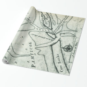 Ocracoke Inlet Map - Blackeard's Anchoring (1733) Wrapping Paper