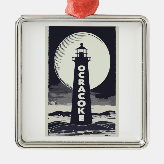 Ocracoke Lighthouse North Carolina Moon Metal Ornament (Front)