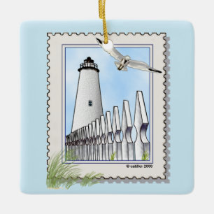 Ocracoke lighthouse square ornament
