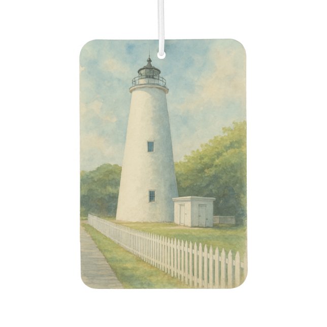 Ocracoke Lighthouse Watercolor Car Air Freshener (Front)