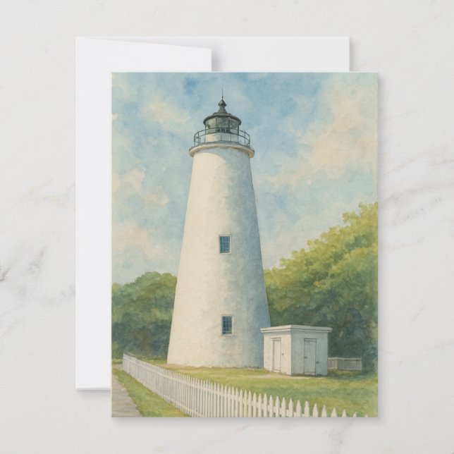 Ocracoke Lighthouse Watercolor Card (Front)