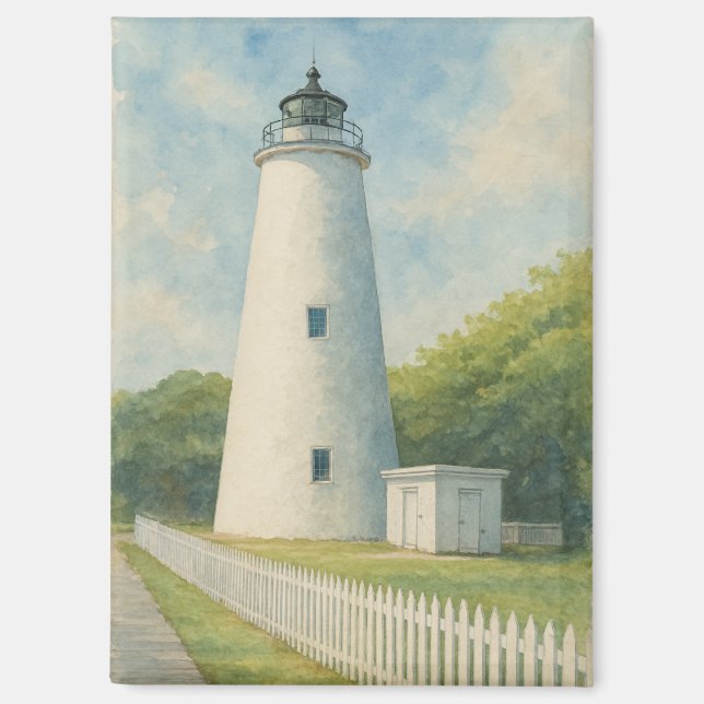 Ocracoke Lighthouse Watercolor Magnet (Front)