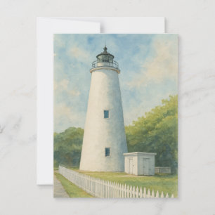 Ocracoke Lighthouse Watercolor Postcard