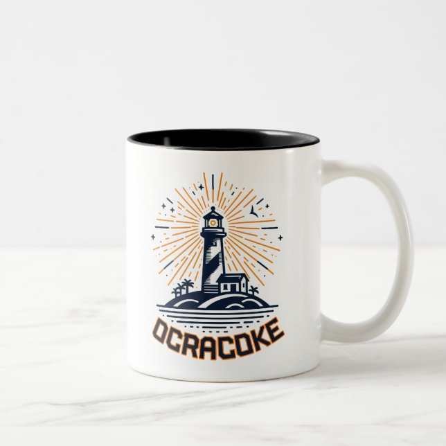 Ocracoke North Carolina Lighthouse Sunrise Two-Tone Coffee Mug (Right)