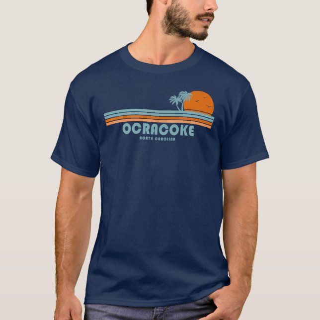 Ocracoke North Carolina Sun Palm Trees T-Shirt (Front)