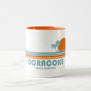 Ocracoke North Carolina Sun Palm Trees Two-Tone Coffee Mug