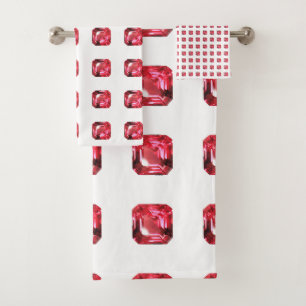 Octagon shaped Ruby Gemstone July Birthstone Red Bath Towel Set