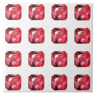 Octagon shaped Ruby Gemstone July Birthstone Red Ceramic Tile