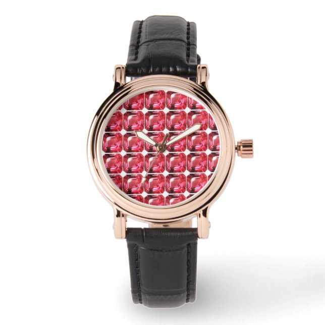 Octagon shaped Ruby Gemstone July Birthstone Red Watch (Front)