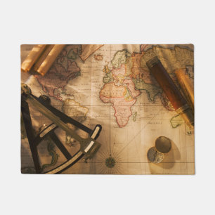 Octant, Compass And Telescope On Nautical Map Doormat