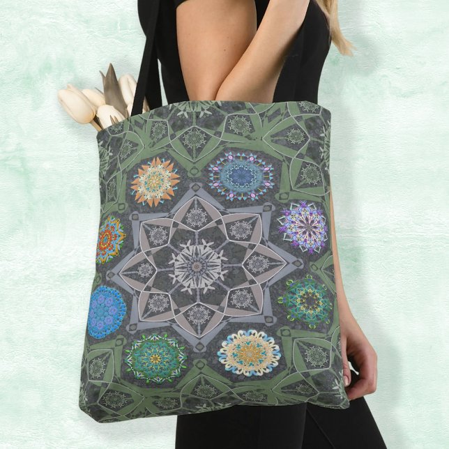 Octo brightener arabesque Moorish Stone Green Tote Bag (Creator Uploaded)