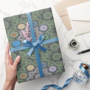 Octo brightener arabesque Moorish Stone Green Wrapping Paper